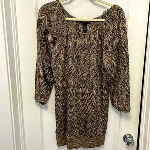 Woman’s sz1x INC International Concepts 3/4 Sleeve Sparkle Chevron Ptrn Sweater